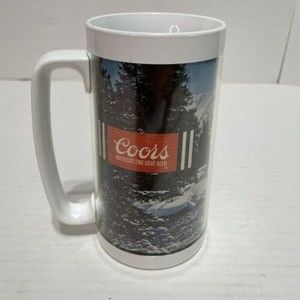 Vintage Coors Mug, Thermo-Serv, White, USA, Plastic Cup, Snowy Mountains